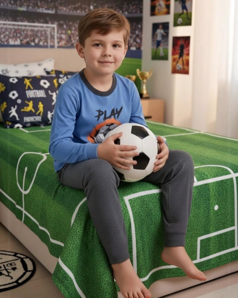 PIJAMA NIÑO ALGODON ESTAMPADO FOOTBALL CELESTE - 2