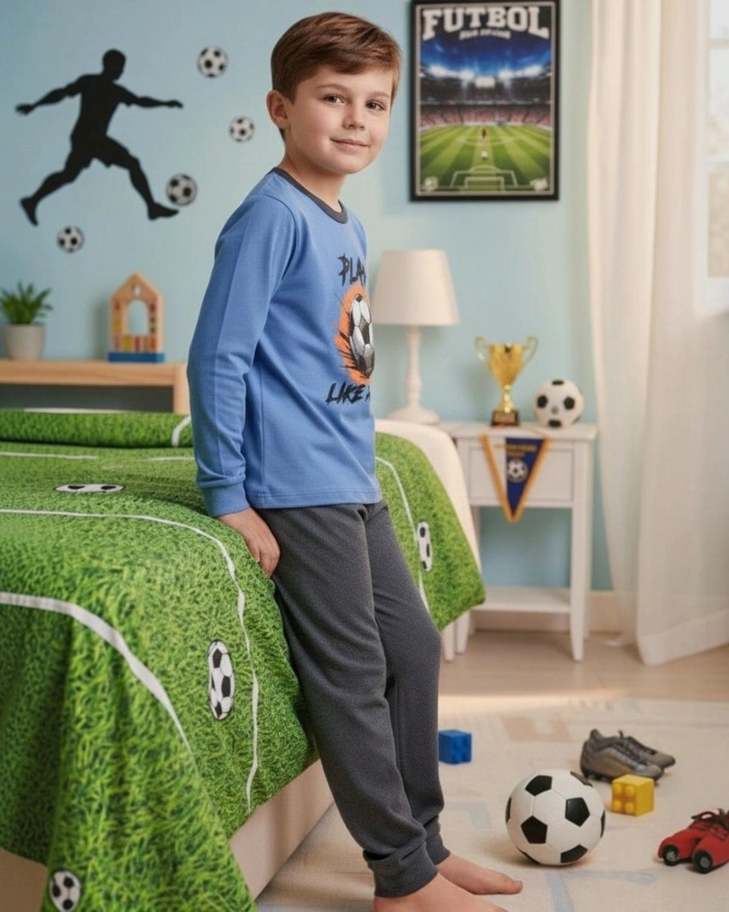 PIJAMA NIÑO ALGODON ESTAMPADO FOOTBALL CELESTE - 4