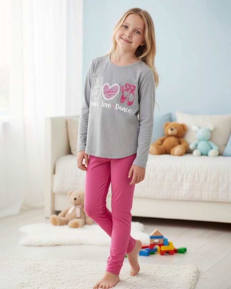 PIJAMA NIÑA ESTAMPADO PEACE LOVE DANCE - 1