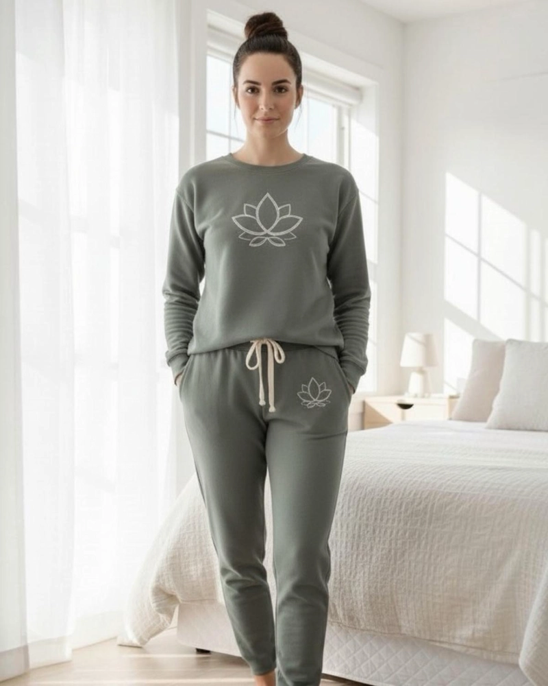PIJAMA FRANELA MUJER ESTAMPADO FLOR DE LOTO VERDE - 1