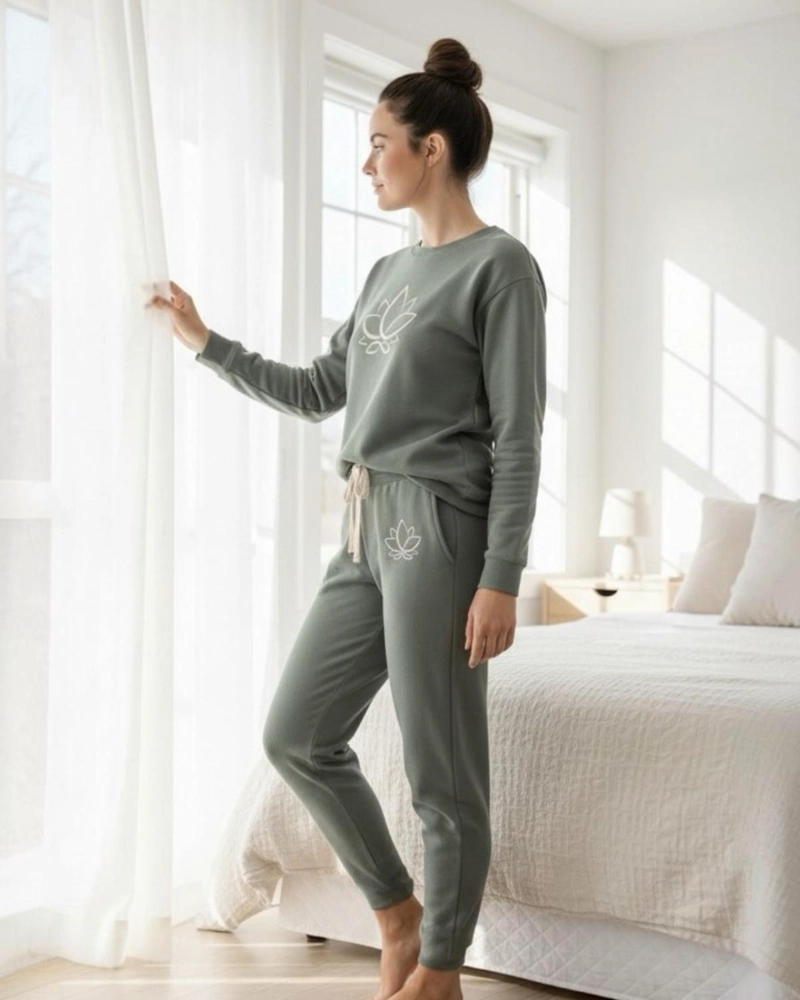 PIJAMA FRANELA MUJER ESTAMPADO FLOR DE LOTO VERDE - 3