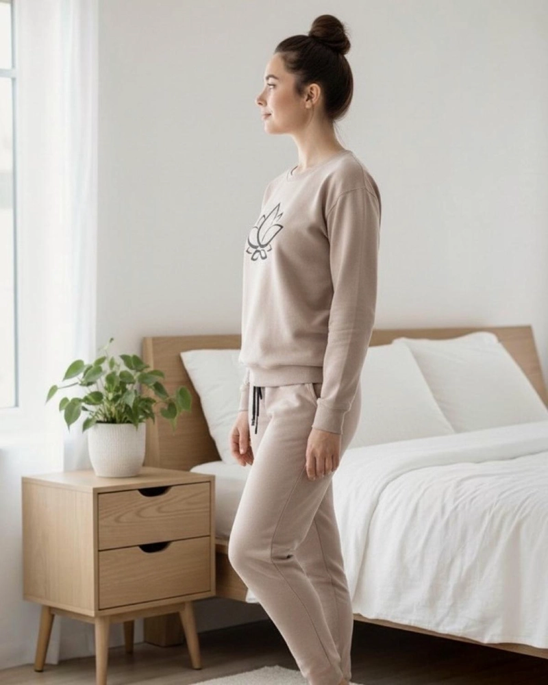 PIJAMA FRANELA MUJER ESTAMPADO FLOR DE LOTO BEIGE - 4