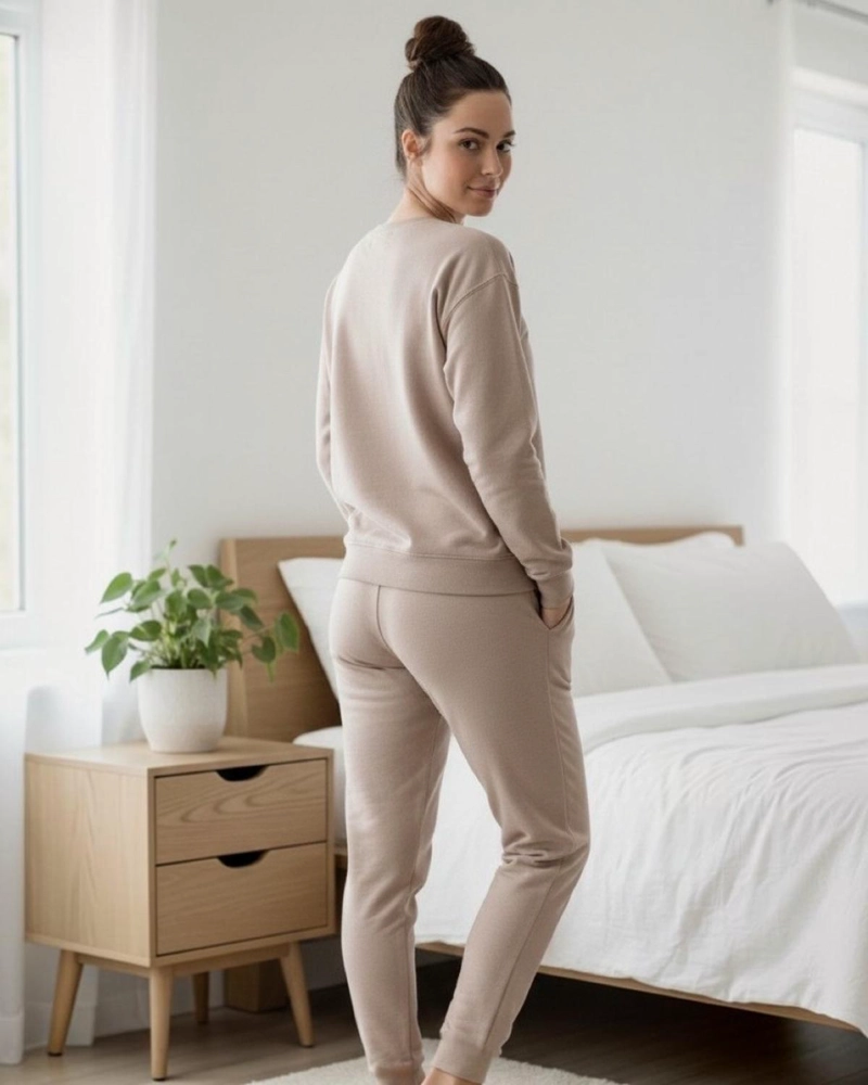 PIJAMA FRANELA MUJER ESTAMPADO FLOR DE LOTO BEIGE - 5