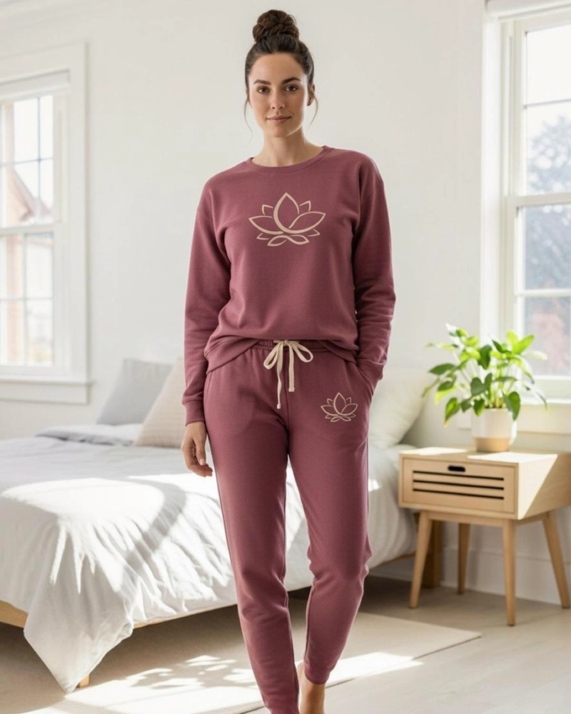 PIJAMA FRANELA MUJER ESTAMPADO FLOR DE LOTO BURDEO - 1