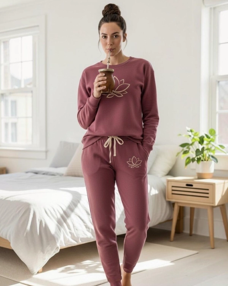 PIJAMA FRANELA MUJER ESTAMPADO FLOR DE LOTO BURDEO - 4