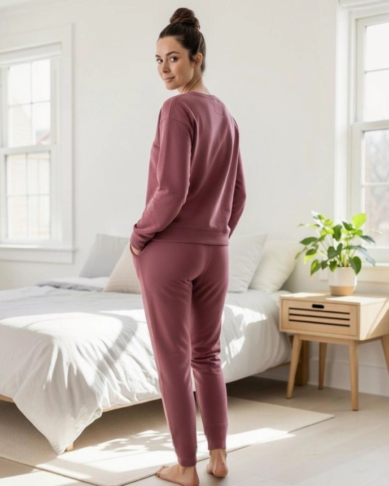 PIJAMA FRANELA MUJER ESTAMPADO FLOR DE LOTO BURDEO - 5
