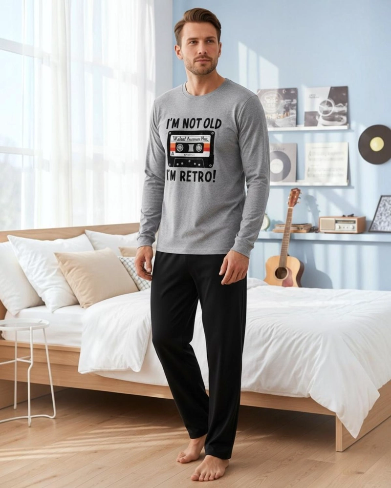 PIJAMA HOMBRE ALGODON ESTAMPADO RETRO MUSIC - 1