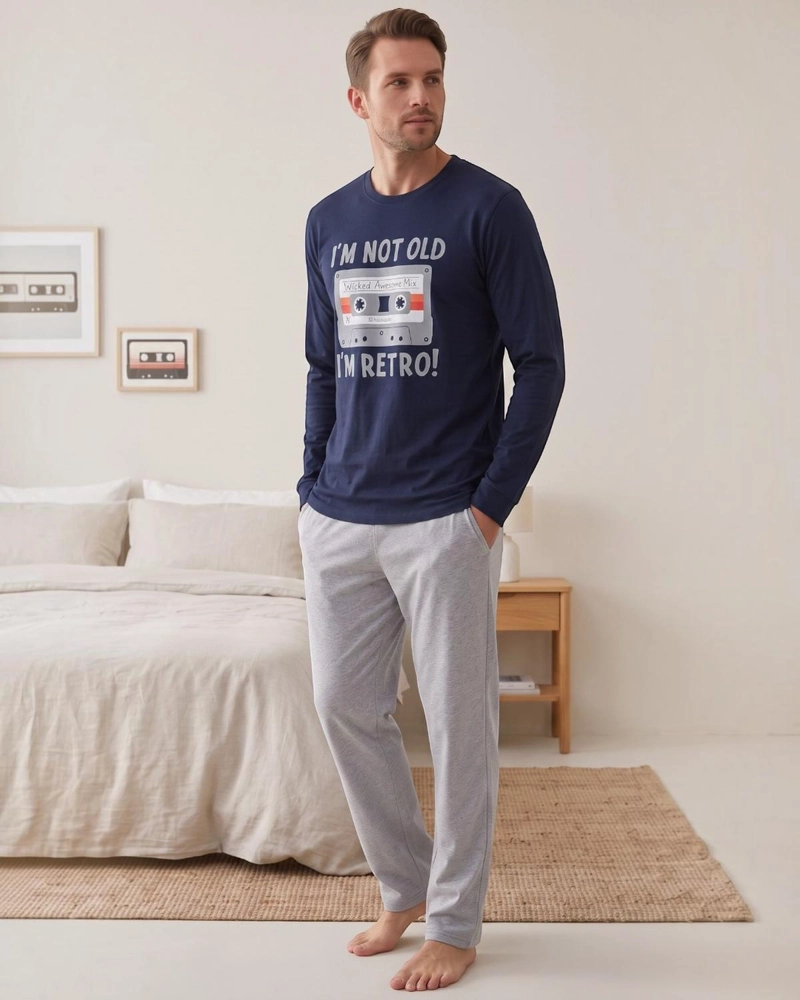 PIJAMA HOMBRE ALGODON ESTAMPADO RETRO MUSIC - 1
