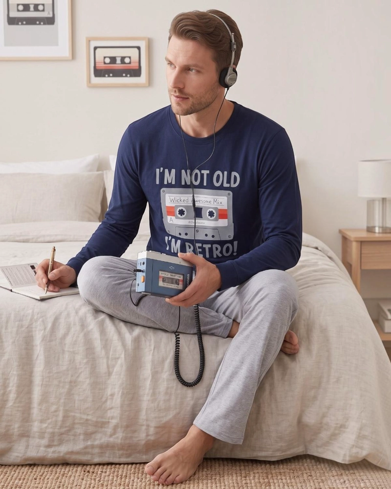 PIJAMA HOMBRE ALGODON ESTAMPADO RETRO MUSIC - 2