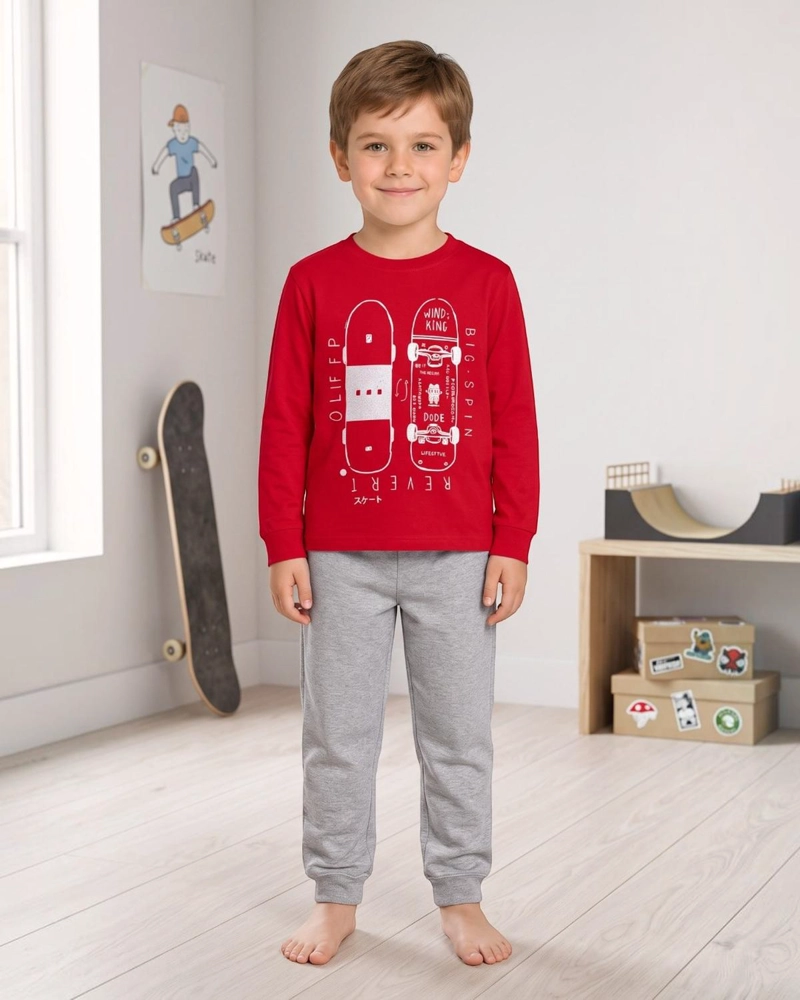 PIJAMA NIÑO ALGODON ESTAMPADO SKATE ROJO - 1