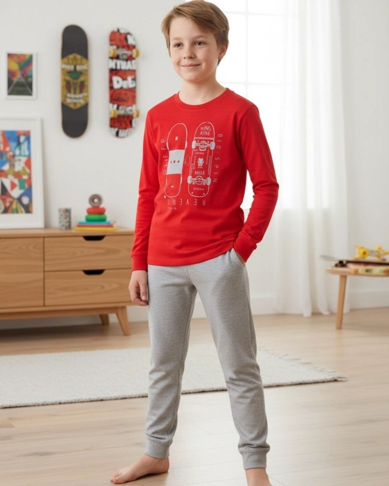 PIJAMA NIÑO ALGODON ESTAMPADO SKATE ROJO - 1
