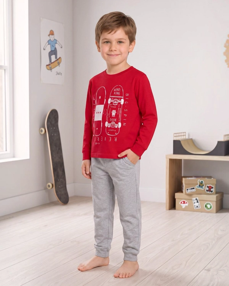 PIJAMA NIÑO ALGODON ESTAMPADO SKATE ROJO - 2