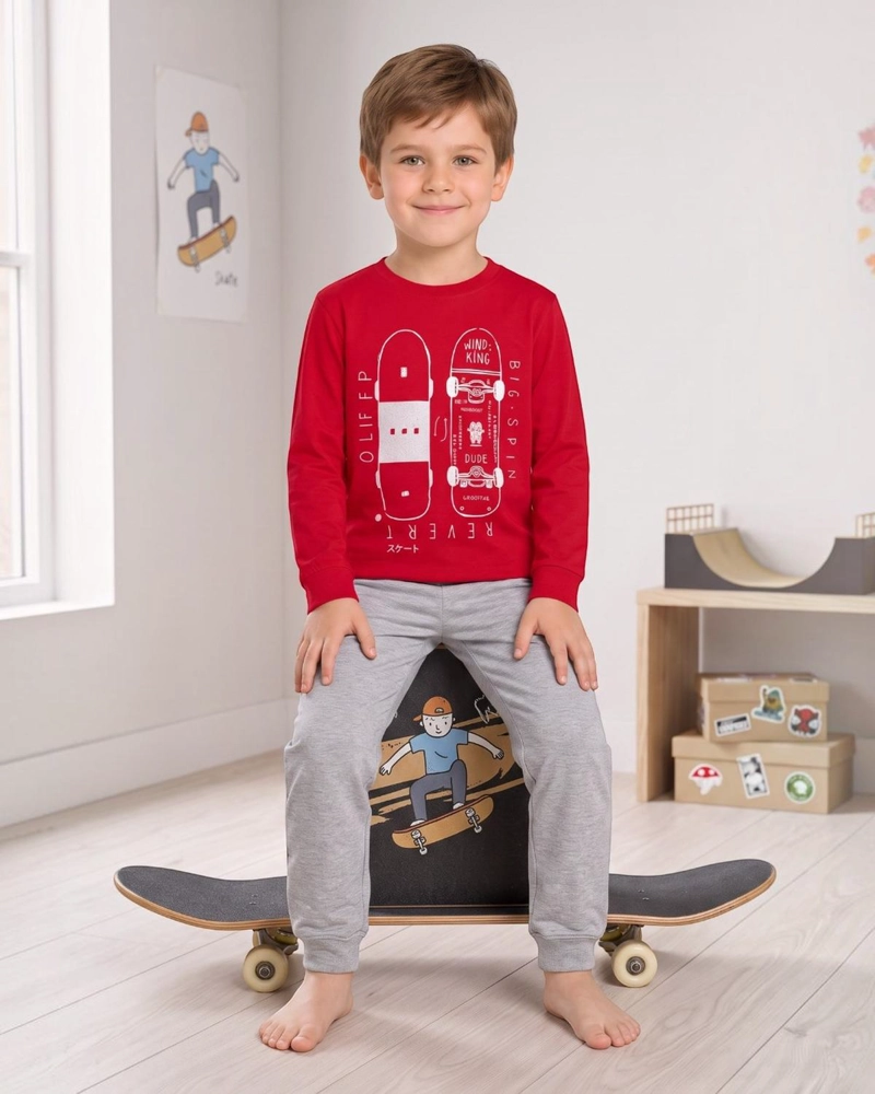 PIJAMA NIÑO ALGODON ESTAMPADO SKATE ROJO - 3