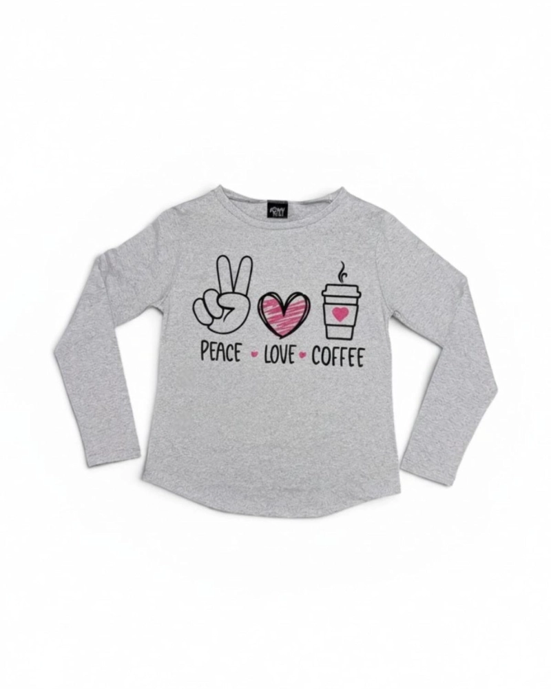 PIJAMA MUJER ALGODON PEACE LOVE COFFEE GRIS - 5