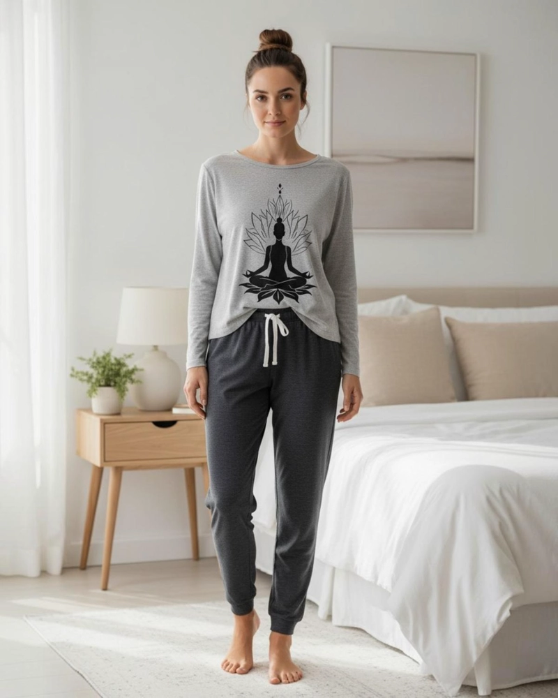 PIJAMA MUJER ALGODON YOGA GRIS - 1