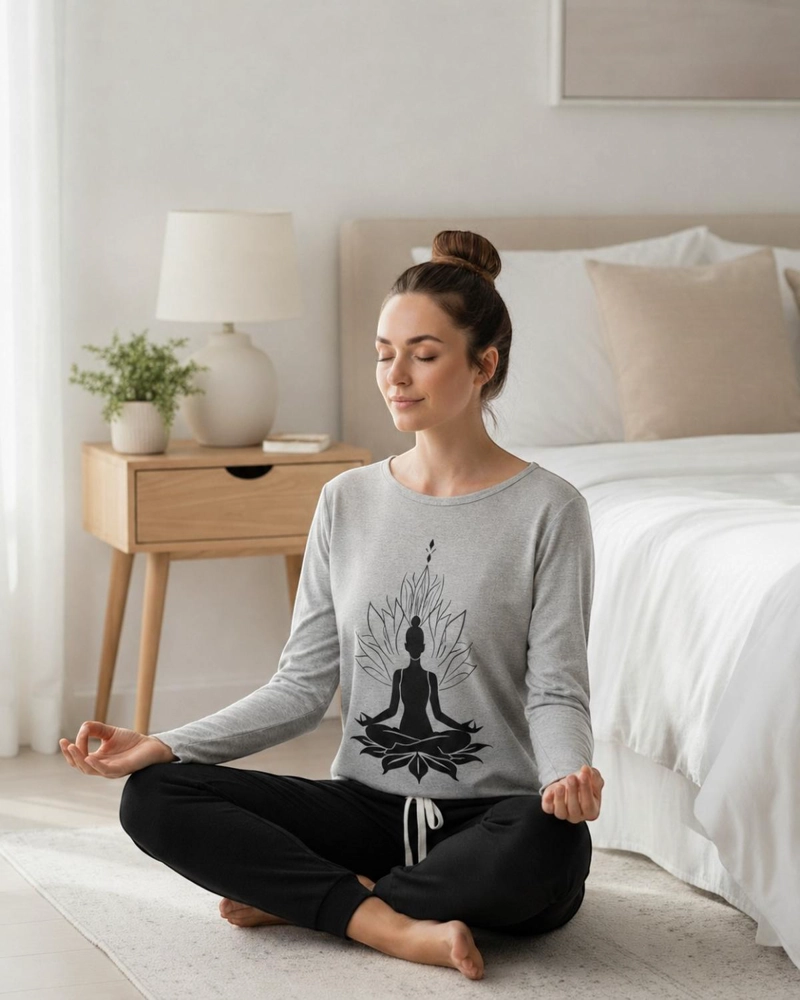 PIJAMA MUJER ALGODON YOGA GRIS - 2