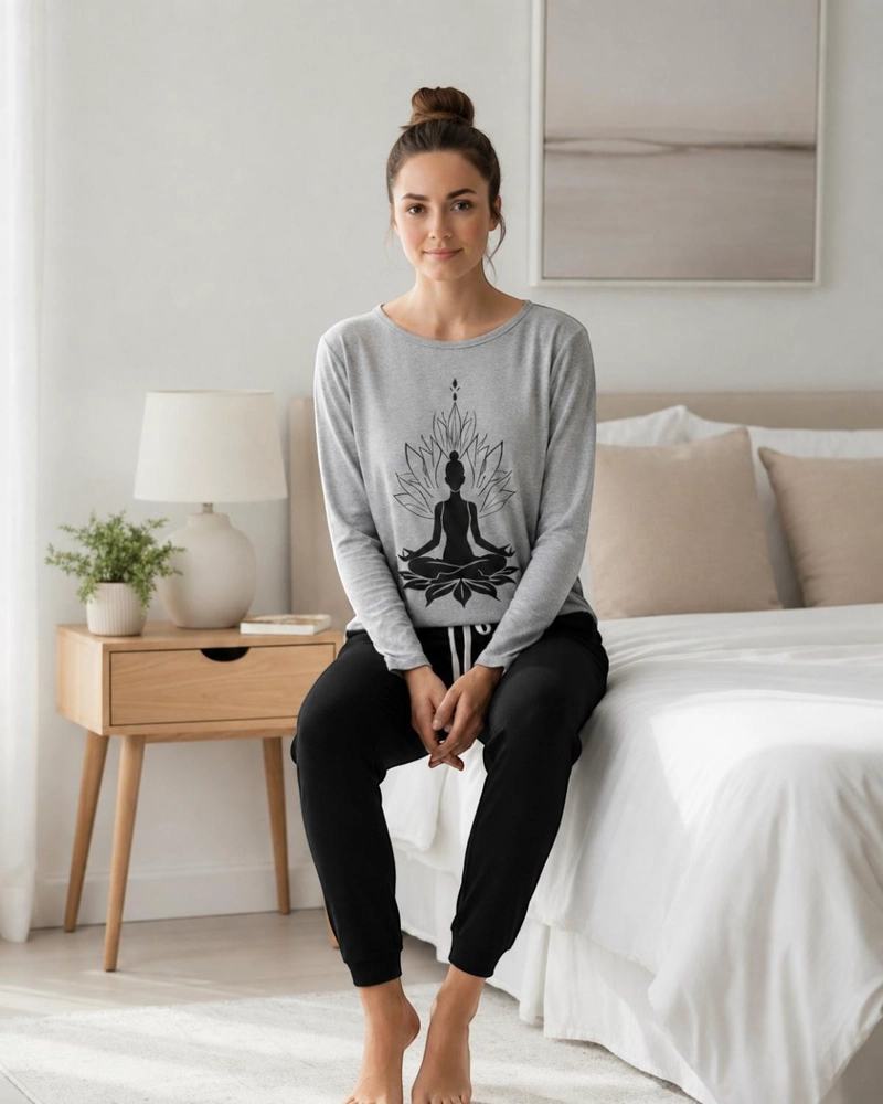 PIJAMA MUJER ALGODON YOGA GRIS - 3