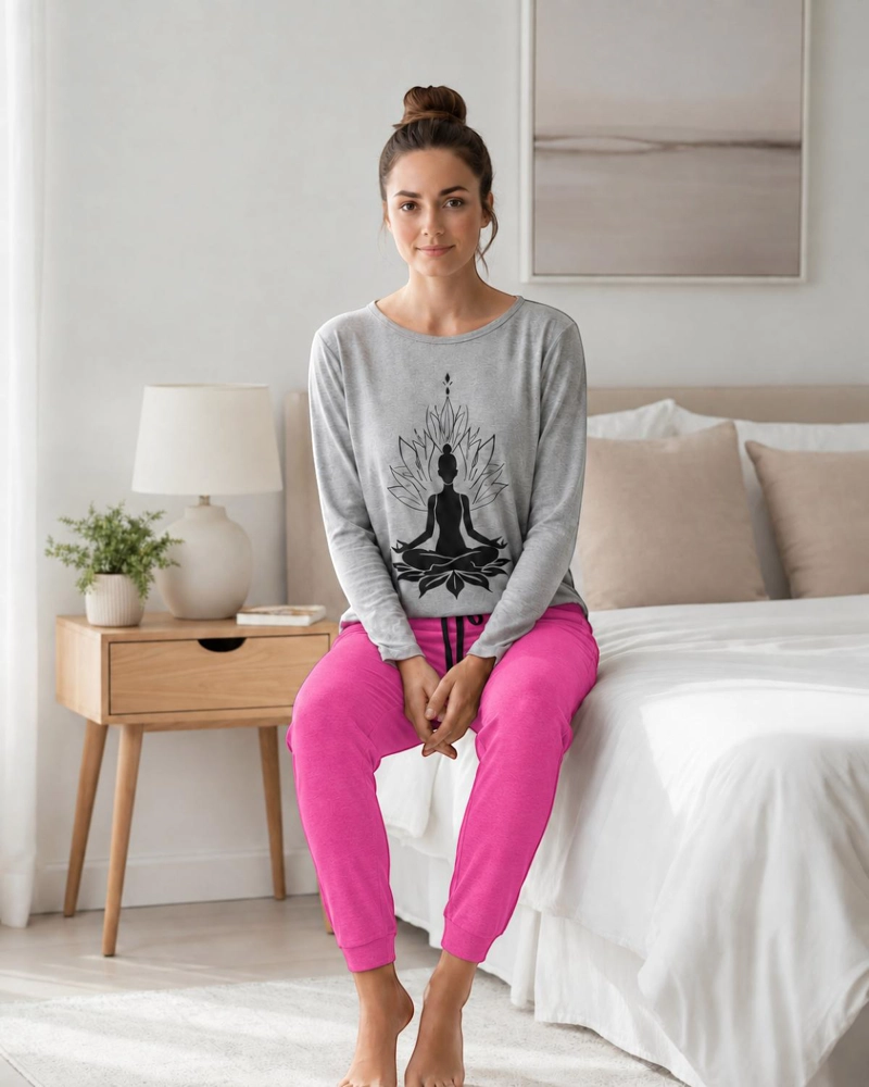 PIJAMA MUJER ALGODON YOGA GRIS - 3