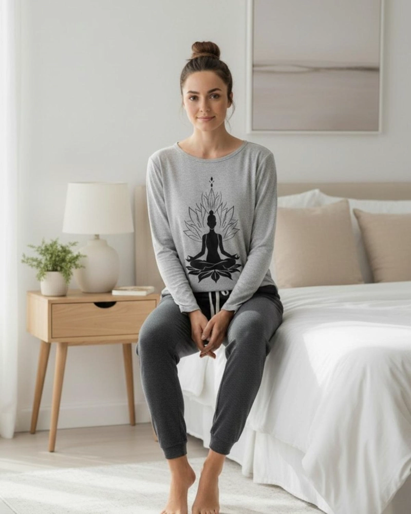 PIJAMA MUJER ALGODON YOGA GRIS - 3