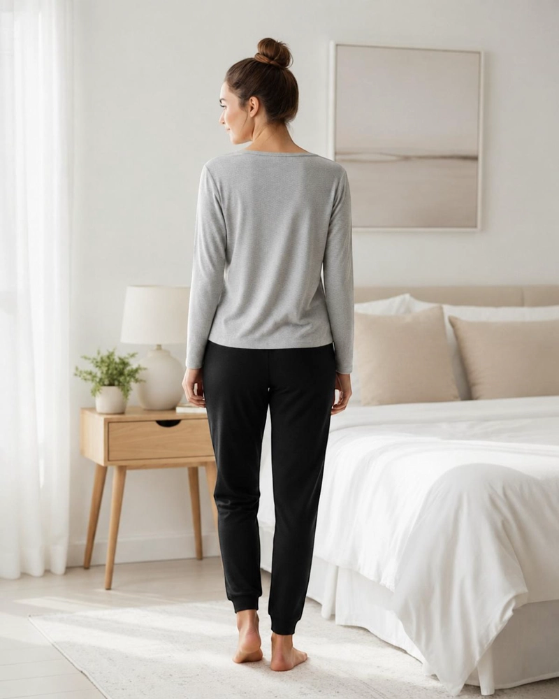 PIJAMA MUJER ALGODON YOGA GRIS - 4