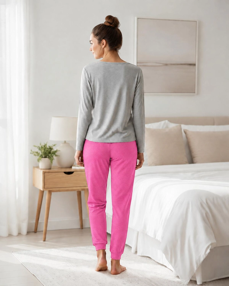 PIJAMA MUJER ALGODON YOGA GRIS - 4