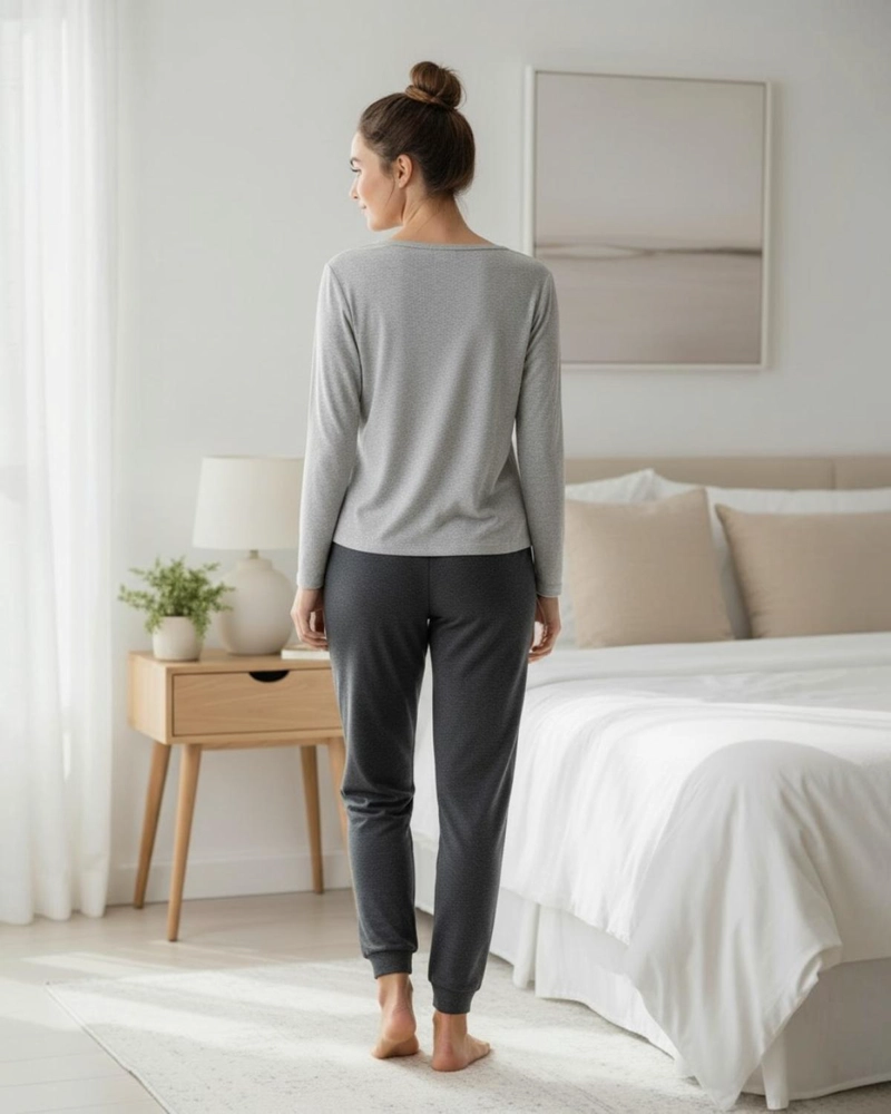 PIJAMA MUJER ALGODON YOGA GRIS - 4