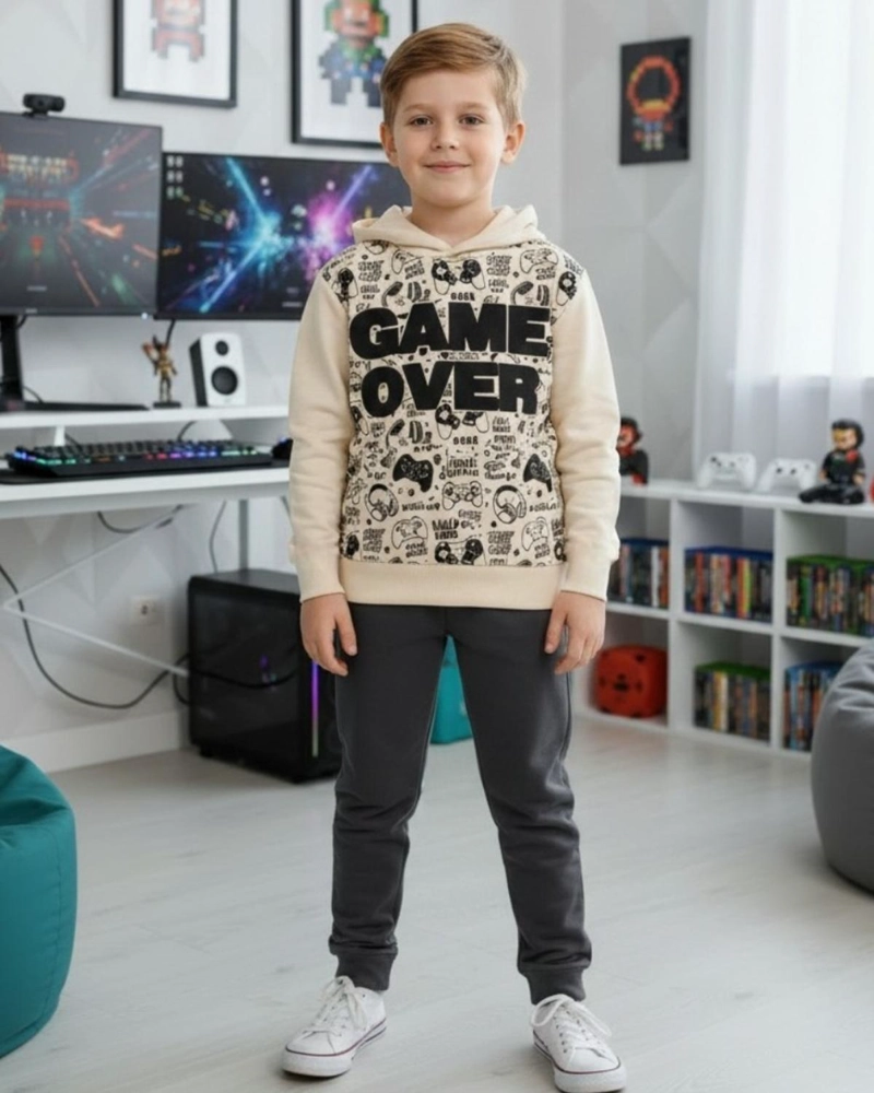BUZO NIÑO FRANELA GAME OVER BEIGE - 1