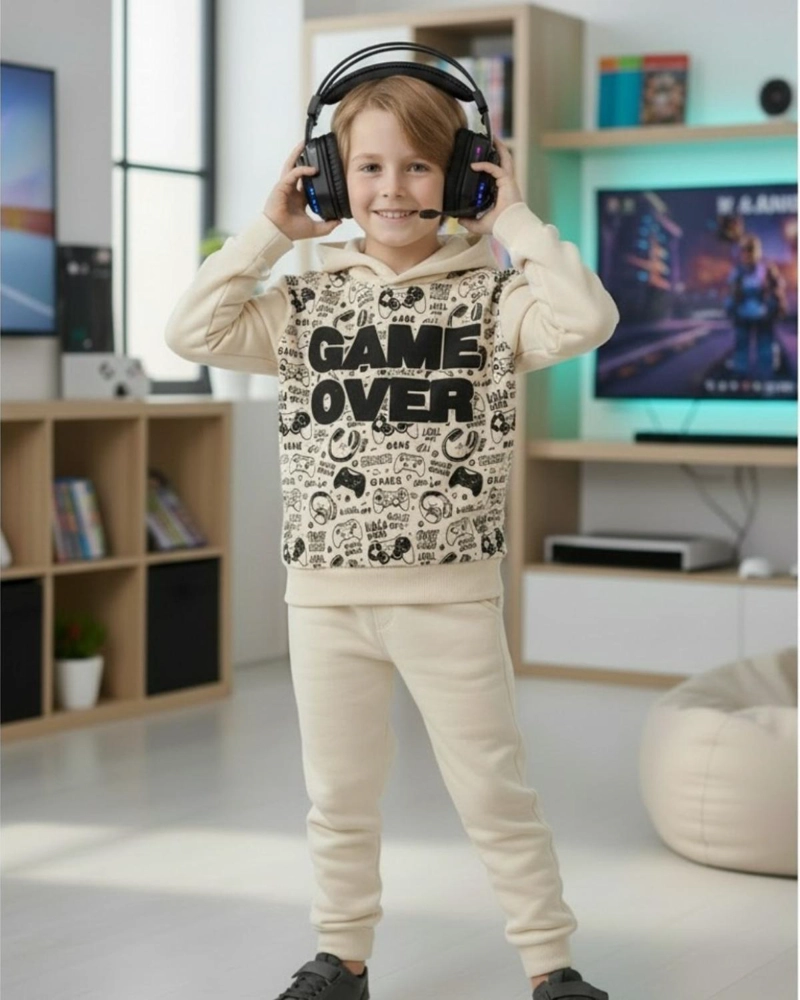 BUZO NIÑO FRANELA GAME OVER BEIGE - 3