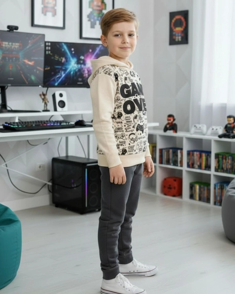 BUZO NIÑO FRANELA GAME OVER BEIGE - 3