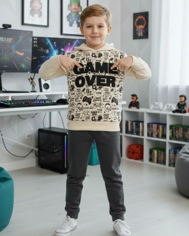 BUZO NIÑO FRANELA GAME OVER BEIGE - 4