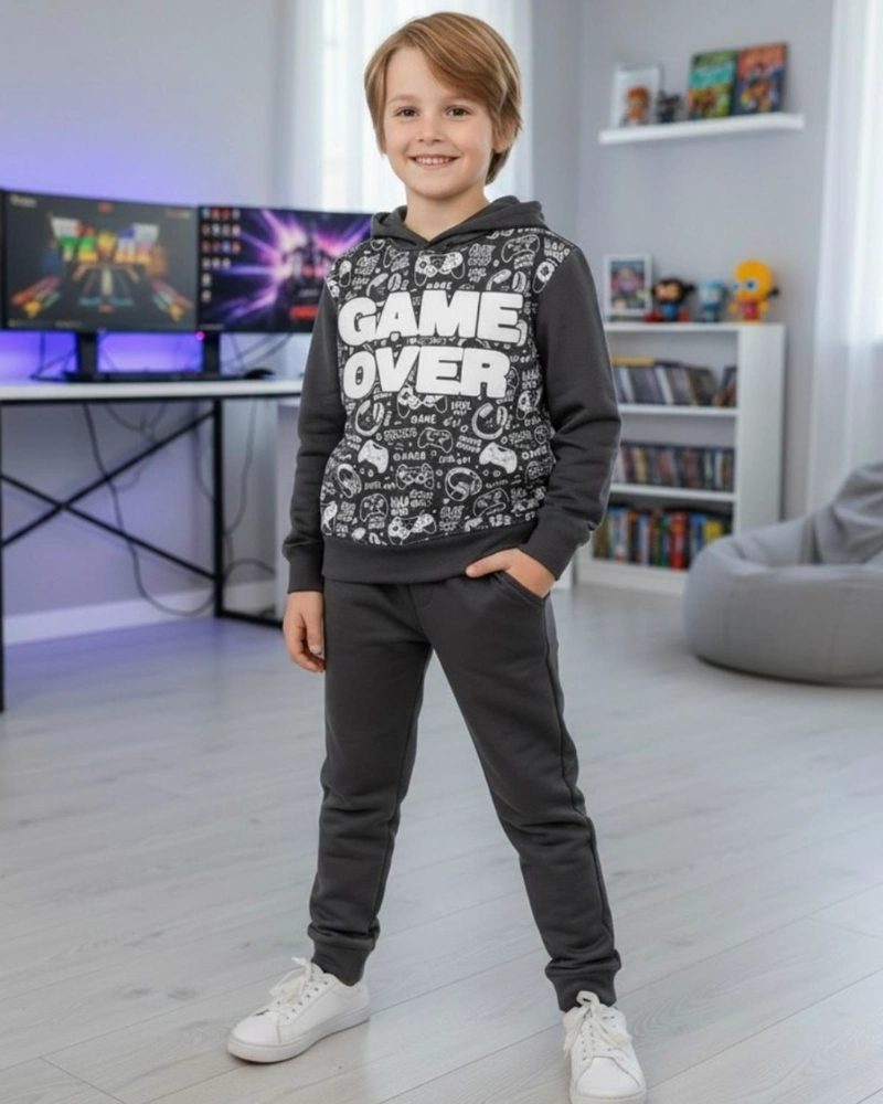 BUZO NIÑO FRANELA GAME OVER ACERO - 1
