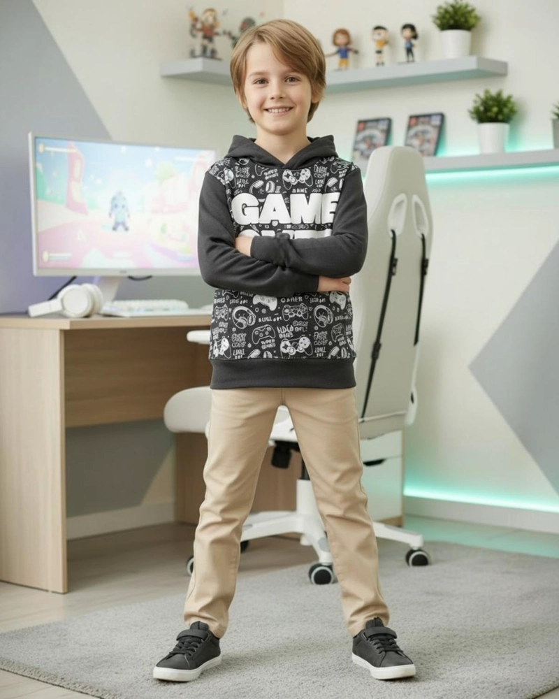 BUZO NIÑO FRANELA GAME OVER ACERO - 2