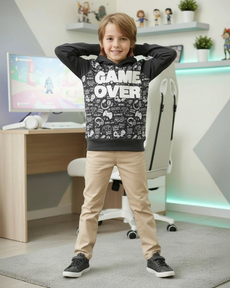 BUZO NIÑO FRANELA GAME OVER ACERO - 3