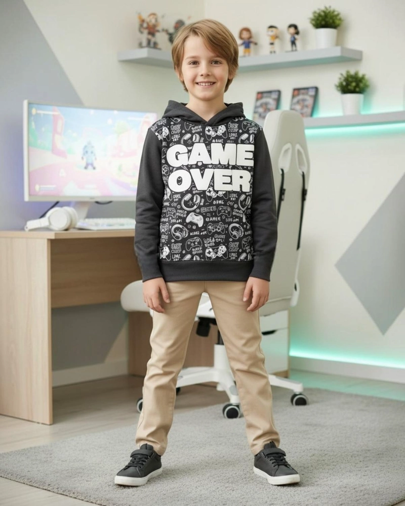 BUZO NIÑO FRANELA GAME OVER ACERO - 4