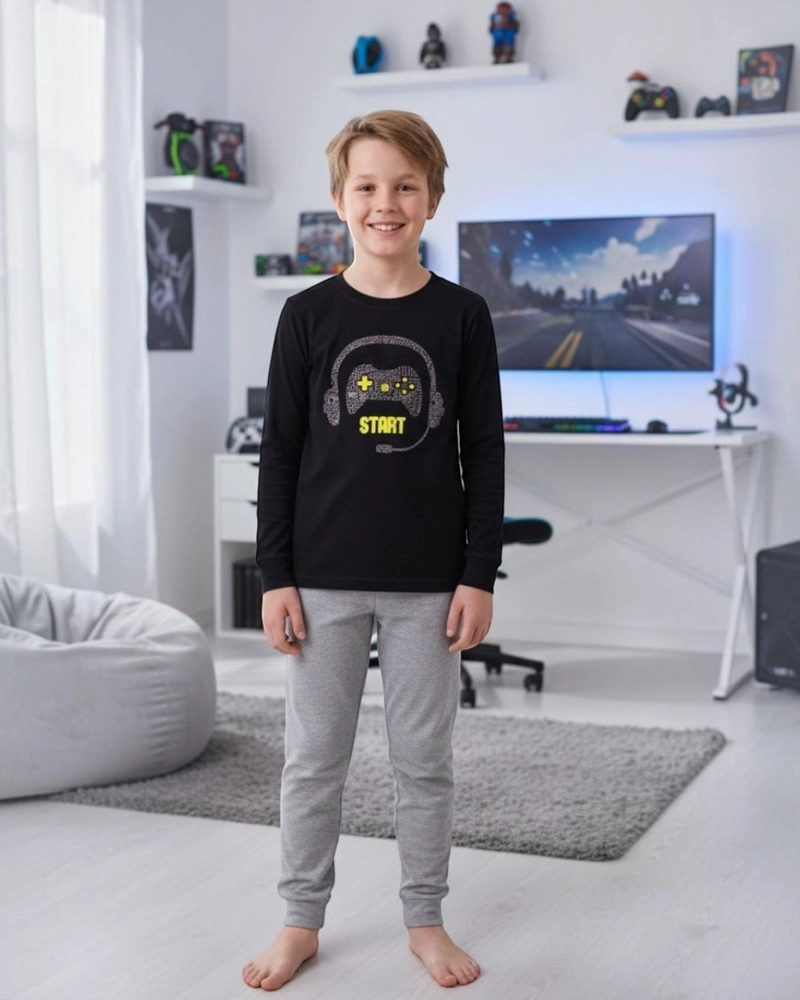 PIJAMA NIÑO ALGODON ESTAMPADO GAMER NEGRO - 1