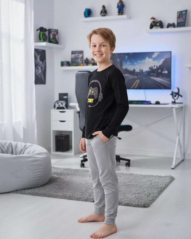 PIJAMA NIÑO ALGODON ESTAMPADO GAMER NEGRO - 2