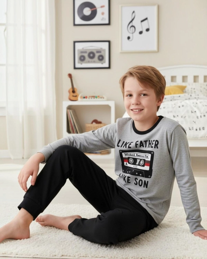 PIJAMA NIÑO ALGODON ESTAMPADO LIKE FATHER LIKE SON GRIS - 2