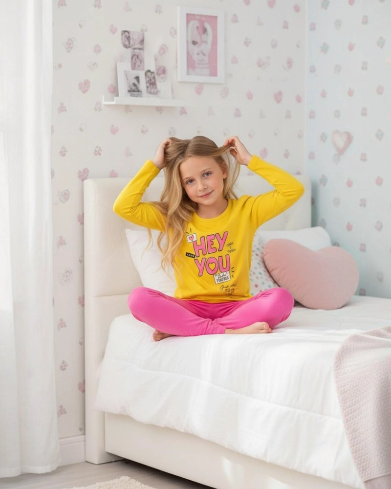 PIJAMA NIÑA ESTAMPADO HEY YOU AMARILLO - 2