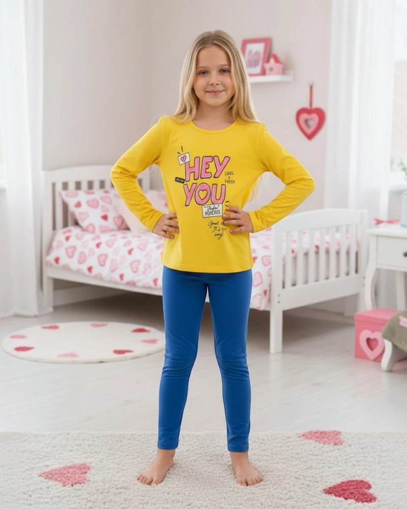 PIJAMA NIÑA ESTAMPADO HEY YOU AMARILLO - 3