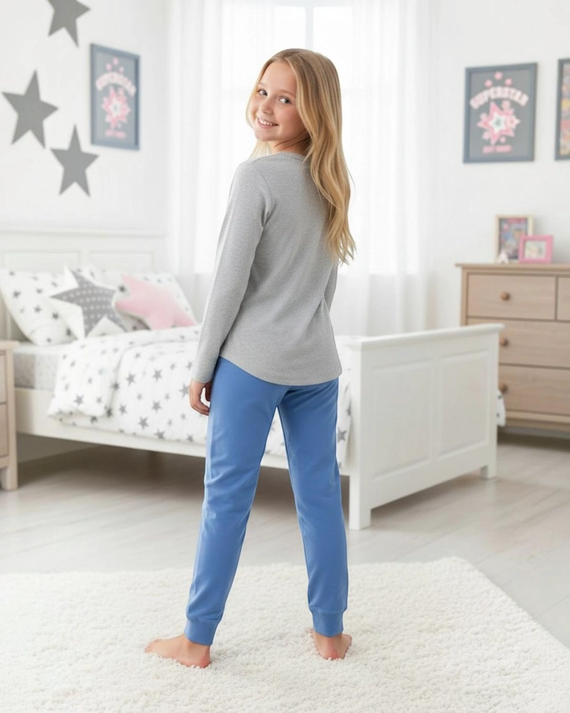 PIJAMA NIÑA ESTAMPADO SUPER STAR GRIS - 4