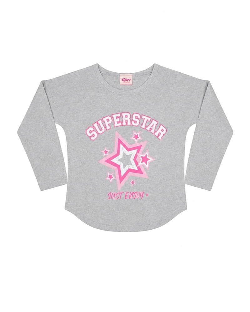 PIJAMA NIÑA ESTAMPADO SUPER STAR GRIS - 5