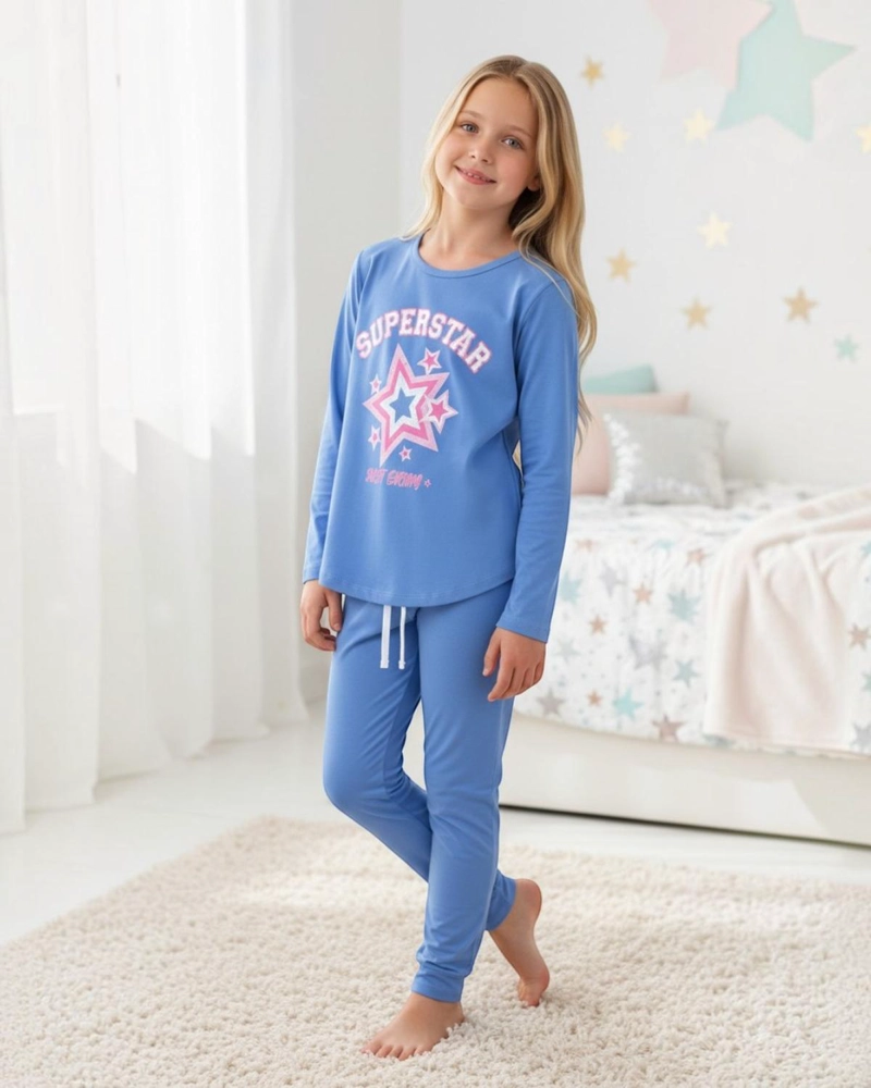 PIJAMA NIÑA ESTAMPADO SUPER STAR CELESTE - 1