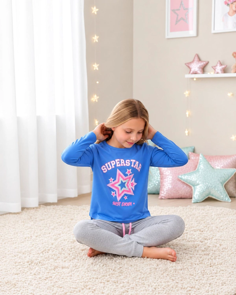 PIJAMA NIÑA ESTAMPADO SUPER STAR CELESTE - 2