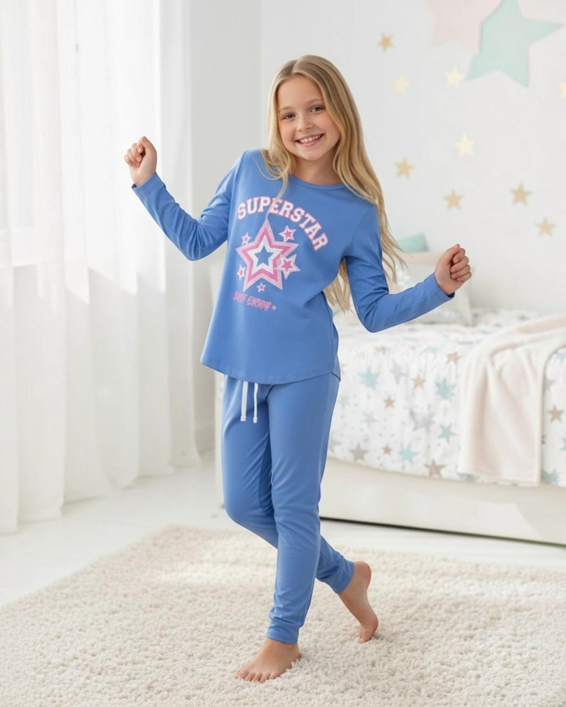 PIJAMA NIÑA ESTAMPADO SUPER STAR CELESTE - 3