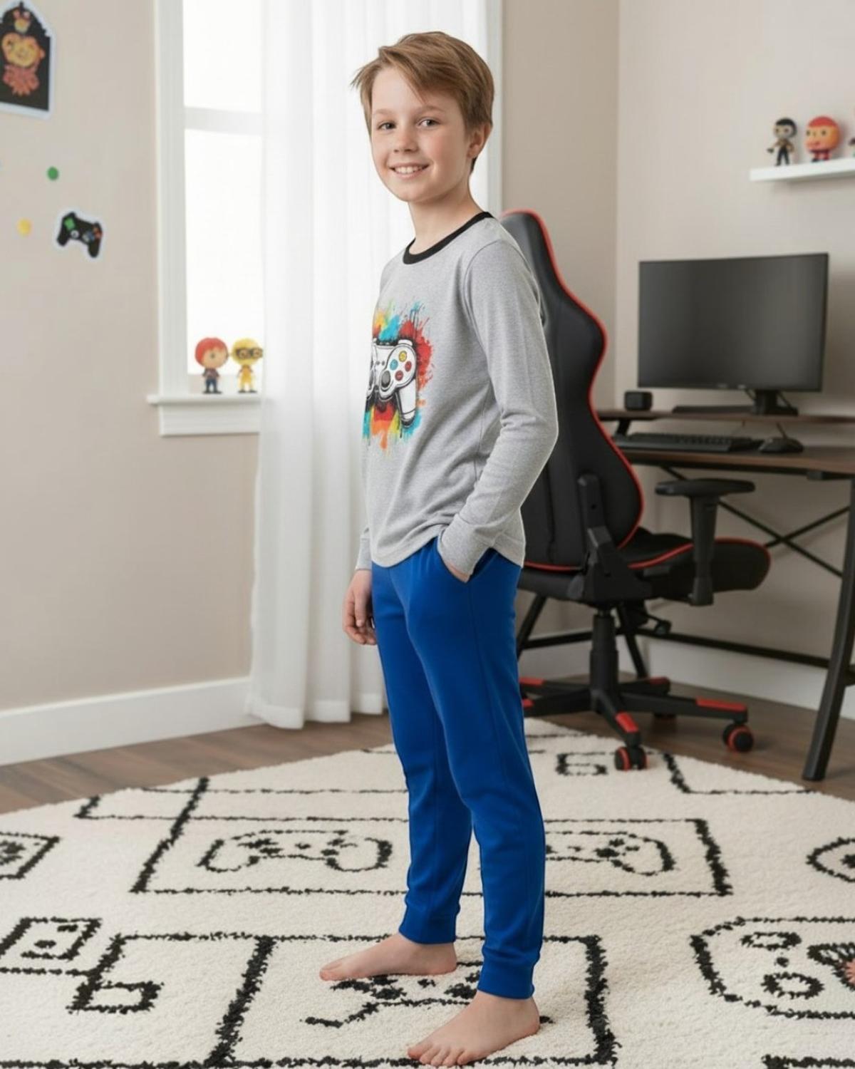 PIJAMA NIÑO ALGODON ESTAMPADO GAMER GRIS - 3