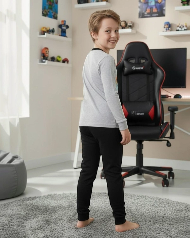 PIJAMA NIÑO ALGODON ESTAMPADO GAMER GRIS - 4