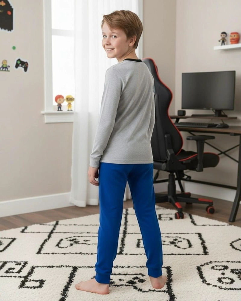 PIJAMA NIÑO ALGODON ESTAMPADO GAMER GRIS - 4
