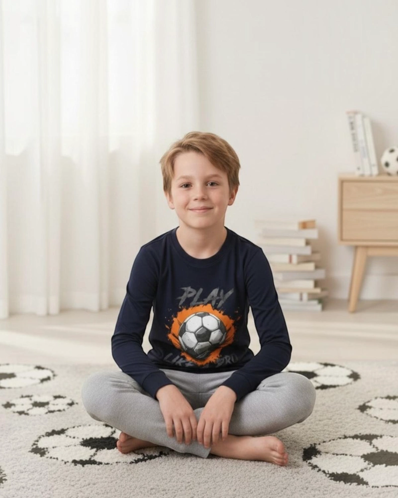 PIJAMA NIÑO ALGODON ESTAMPADO FOOTBALL AZUL - 2
