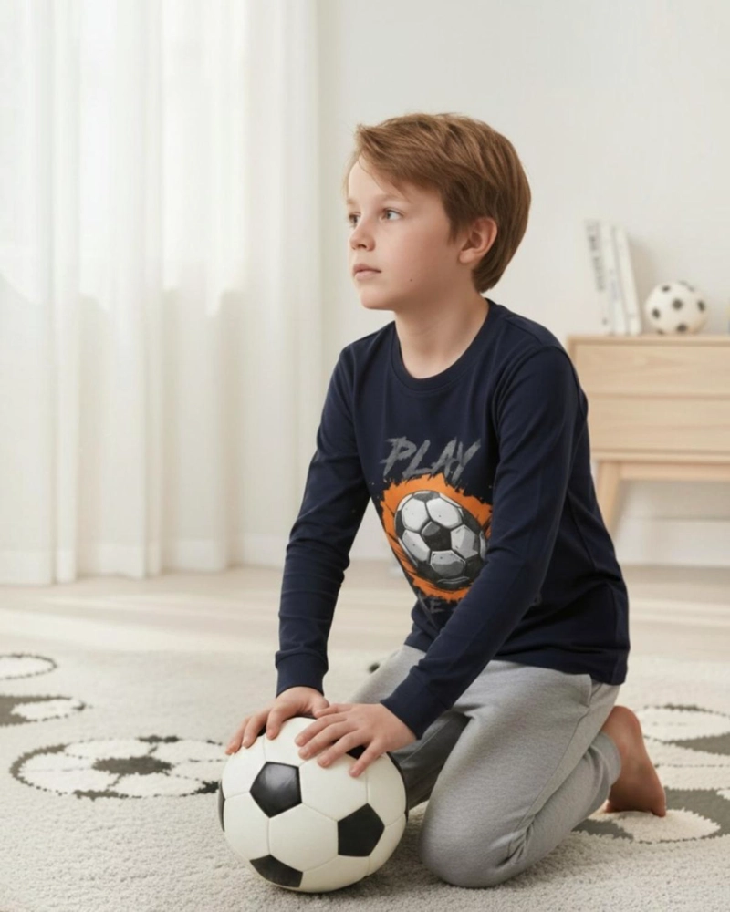 PIJAMA NIÑO ALGODON ESTAMPADO FOOTBALL AZUL - 3