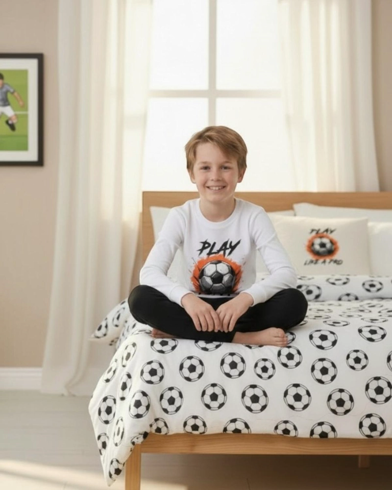PIJAMA NIÑO ALGODON ESTAMPADO FOOTBALL BLANCO - 2
